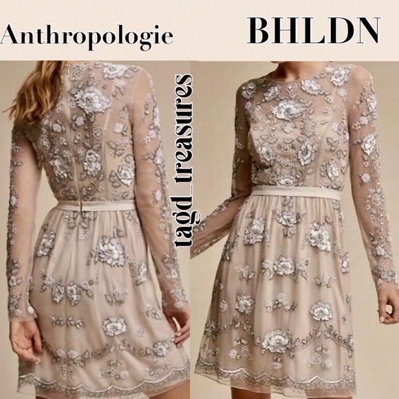 New BHLDN x Anthropologie Malia 8 | Med Pink Taupe Embellished Formal Midi Dress - Picture 1 of 11